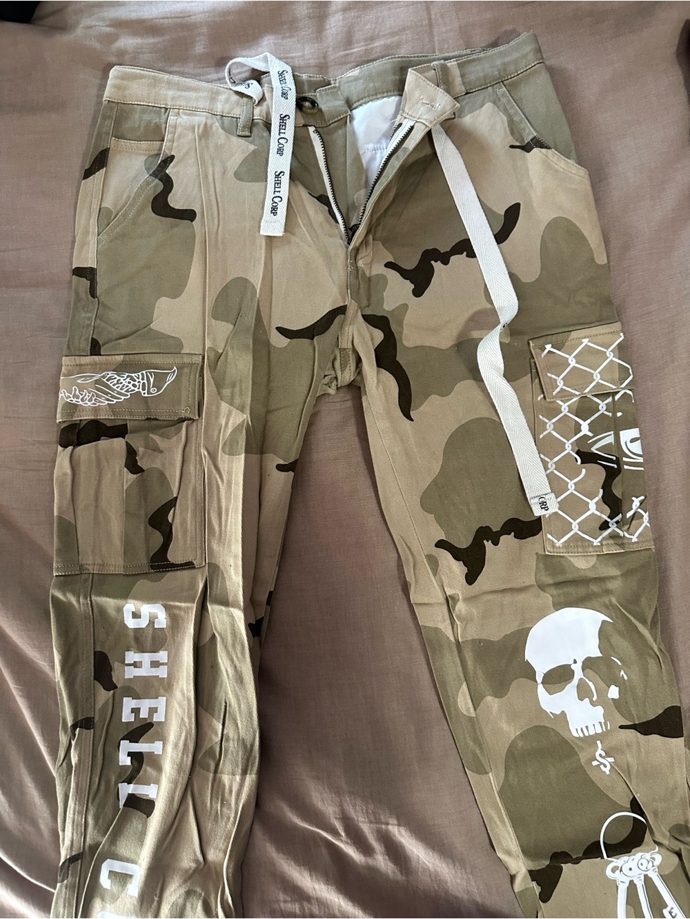 Shellcorp Camo Cargo Pants with Graphic Details